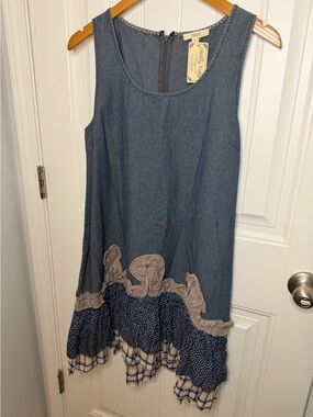 Girls Sleeveless Denim-Style Blue Dress with Ruffle Hem